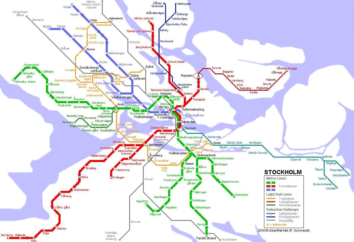 Шведска tunnelbana мапа