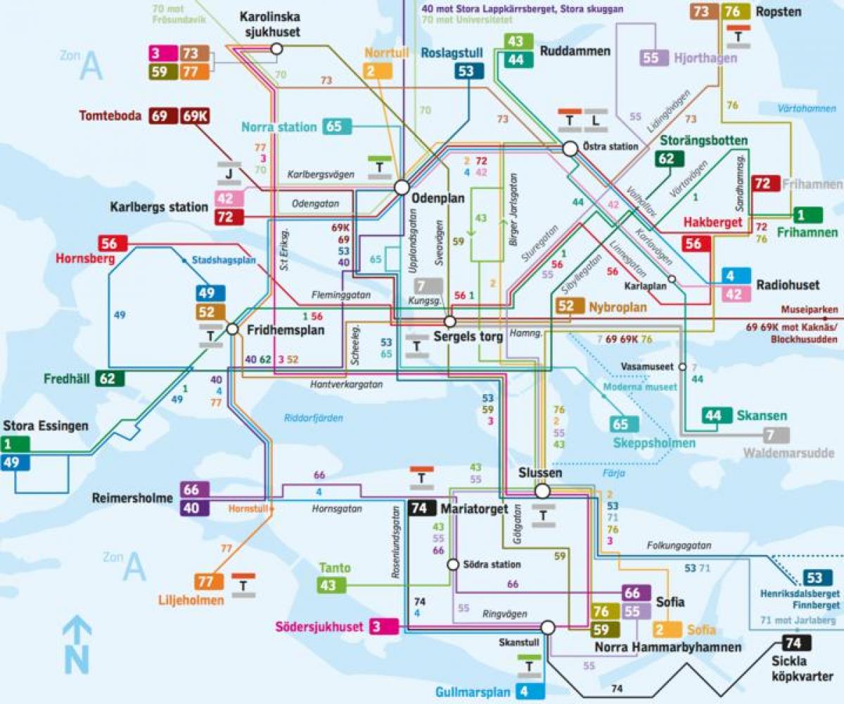 Стокхолм автобуски линии на мапа