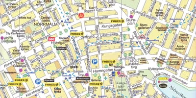 Карта на центарот на градот Стокхолм